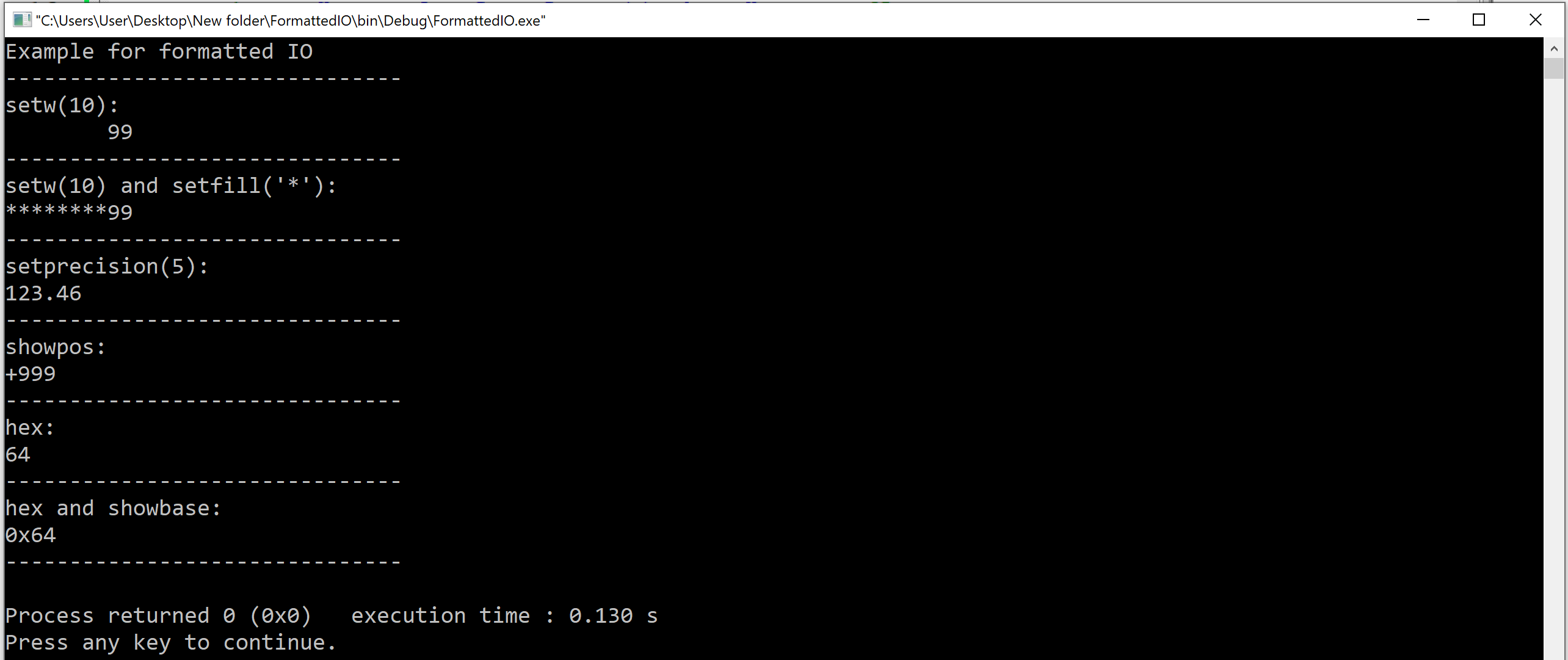 formatted io using manipulators example program in c++