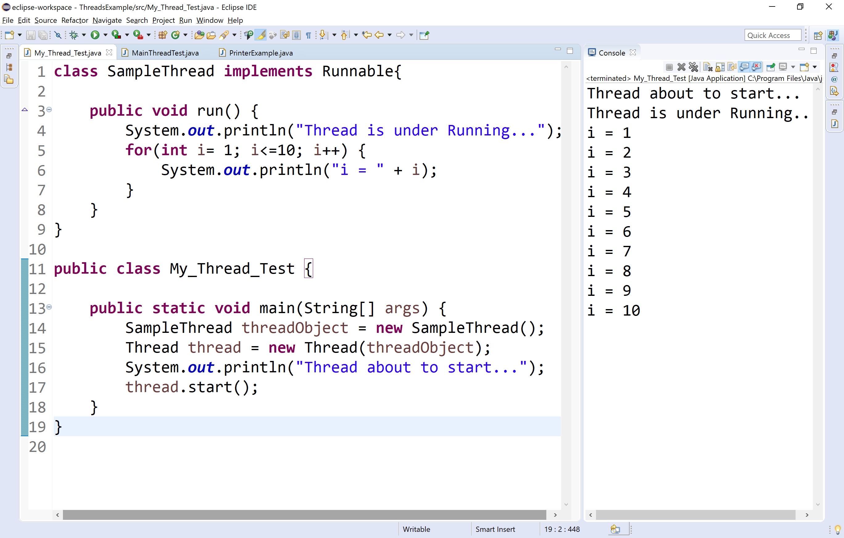 creating thread in java uisng Runnable interface