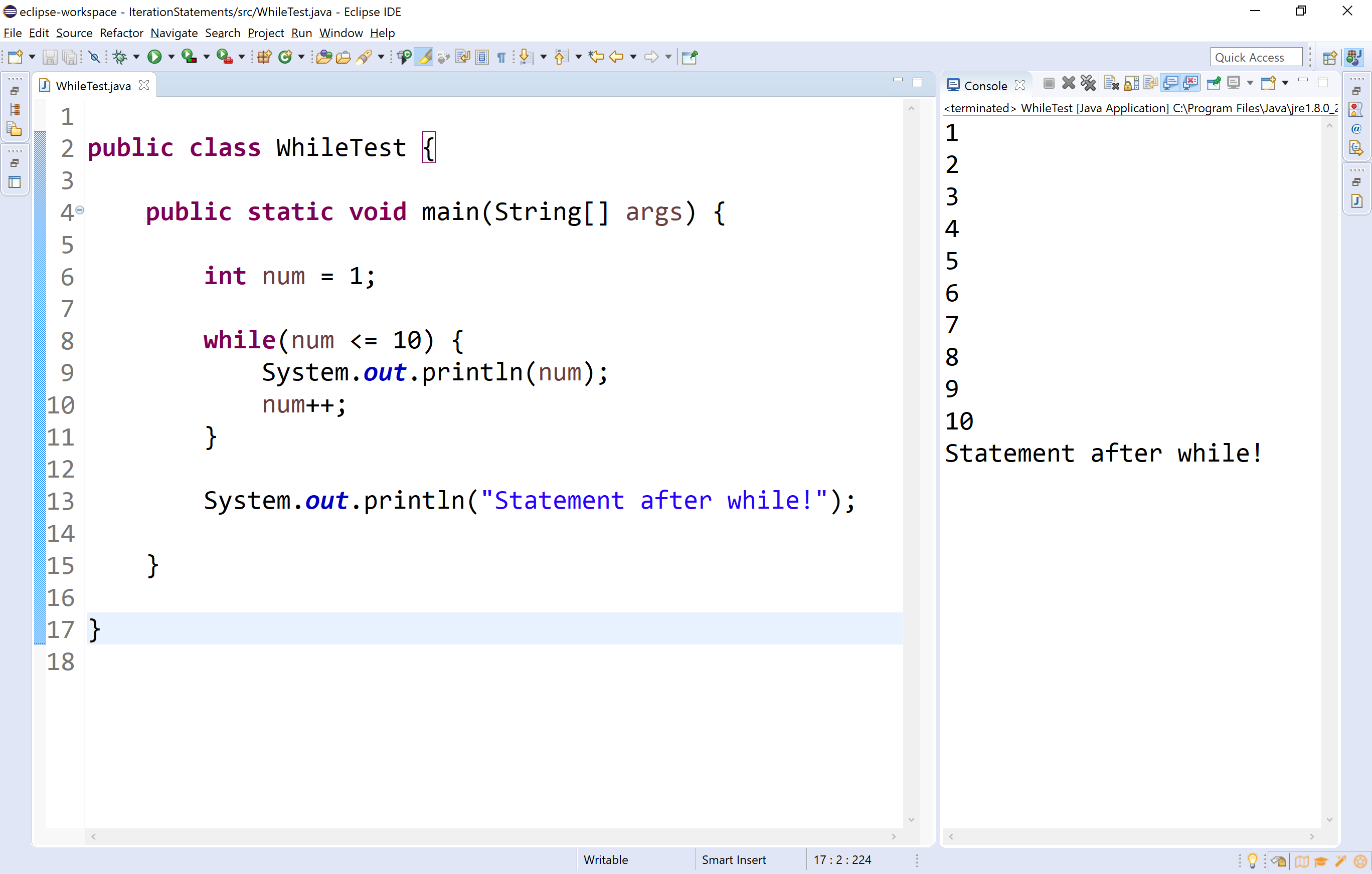 while statement in java
